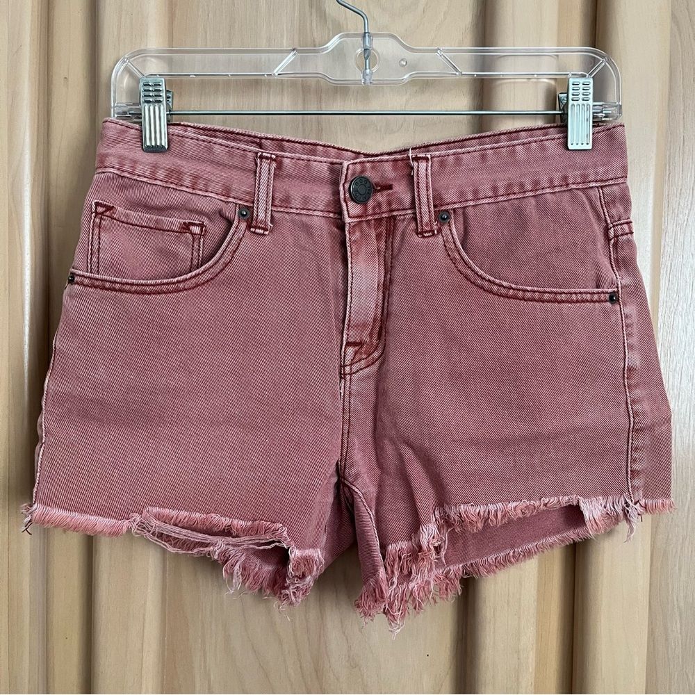 BDG Urban outfitters pink/faded red shorts w/ frayed hem waist 25” 100% cotton